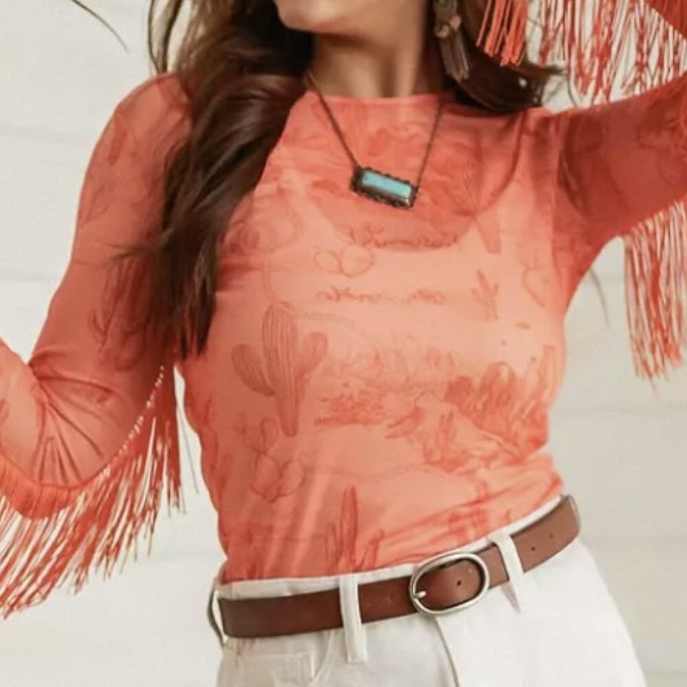 Desert Mesh Fringe Top - Purchased From The Buckle - Size Small